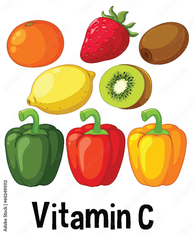 Colorful Vitamin C-Rich Foods Vector