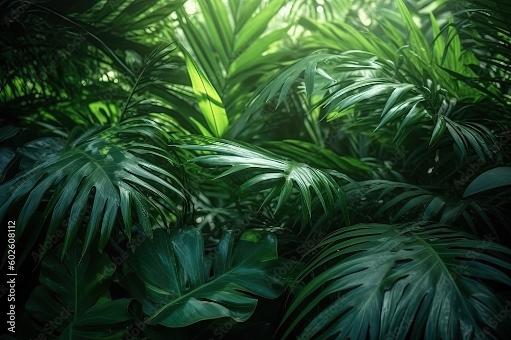 Fern leaf in Forest, Leaves in the garden, Fresh green leaves background in the garden with sunlight