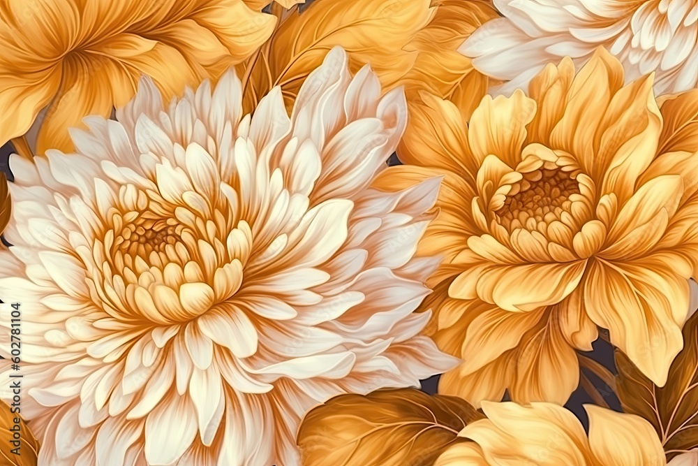 yellow and white flowers painted on a black background Generative AI