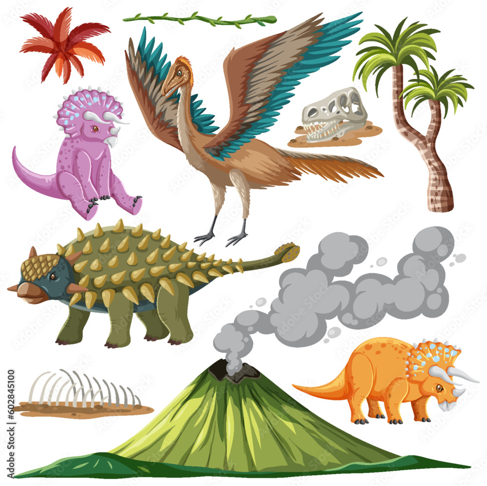 Dinosaur and Nature Elements Vector Collection
