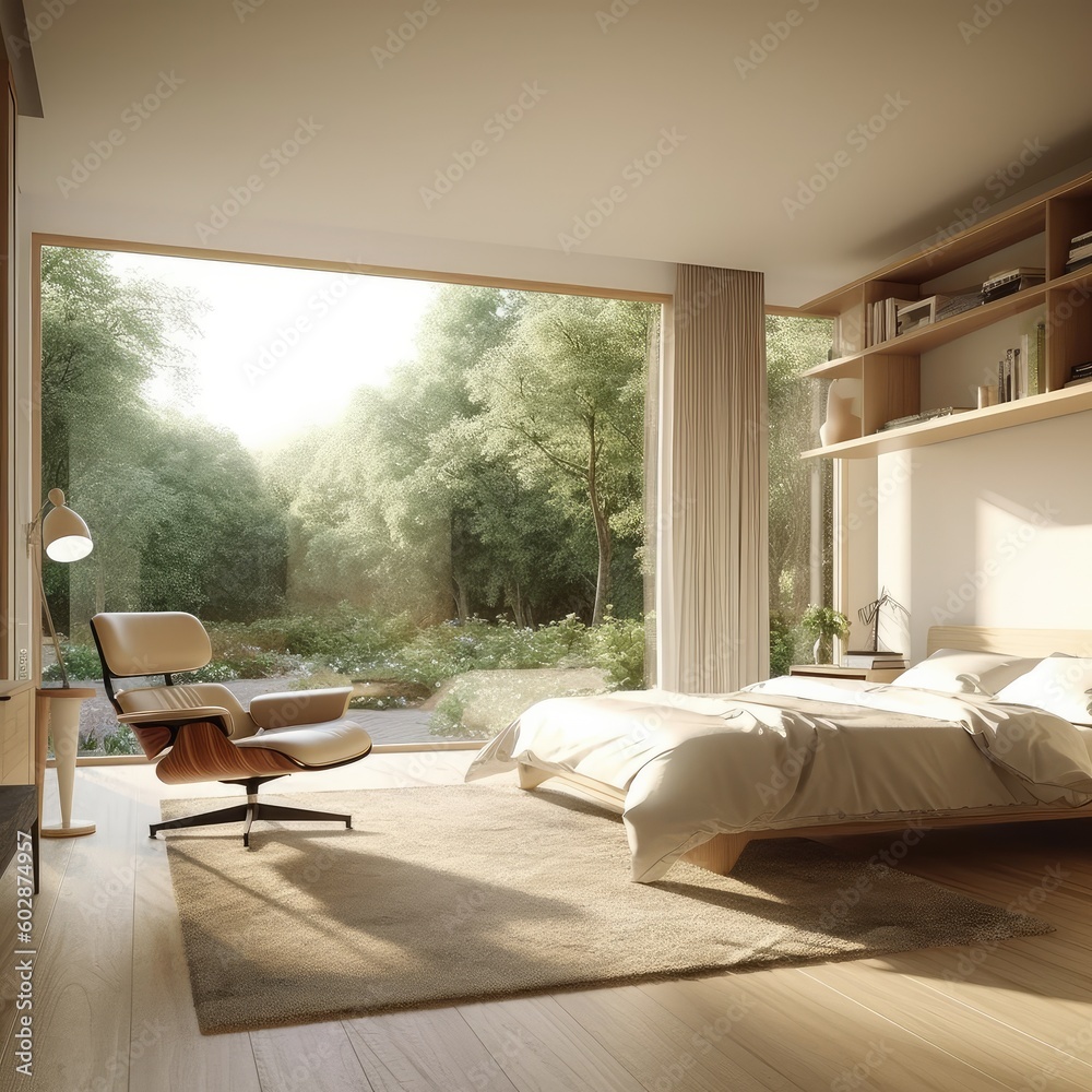 Bedroom interior,Interior Scene and Mockup,Modern hotel bedroom minimalist interior design.,AI gener