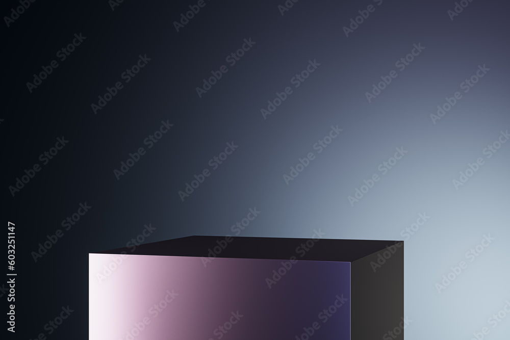 Creative square pedestal on light gradient backdrop with mock up place. Ad concept. 3D Rendering.