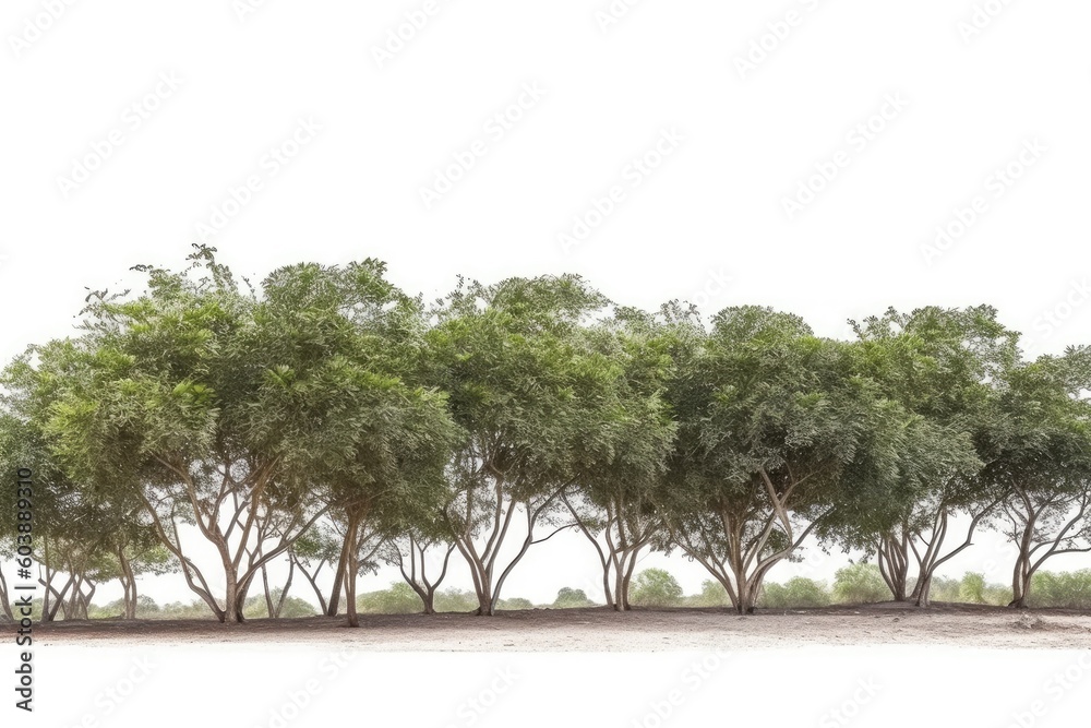 serene landscape with a row of trees standing tall in the middle of a vast field Generative AI