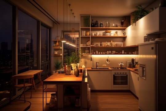 tiny minimalist kitchen small appartement style lighting