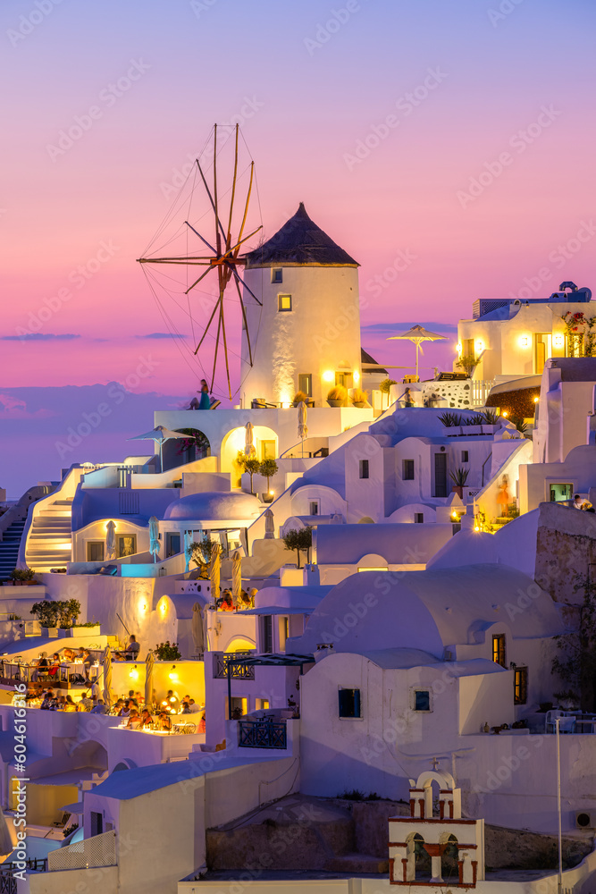 Oia village, Santorini, Greece. Vacation. View of traditional houses in Santorini. Small narrow stre