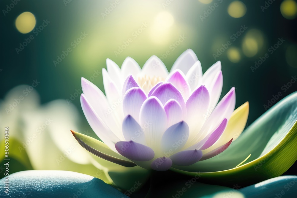 Beautiful water lily flower close-up on a blurred natural background. AI generated.