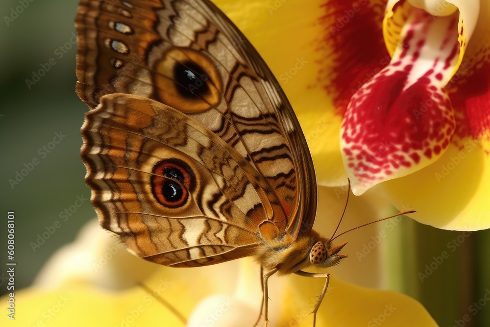 butterfly perched on a vibrant flower in extreme close-up Generative AI