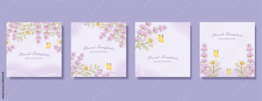 Purple floral square template set
