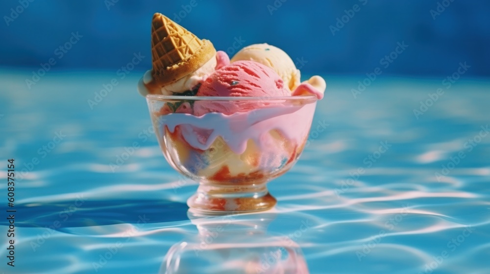 Colorful summer ice cream. Illustration AI Generative.