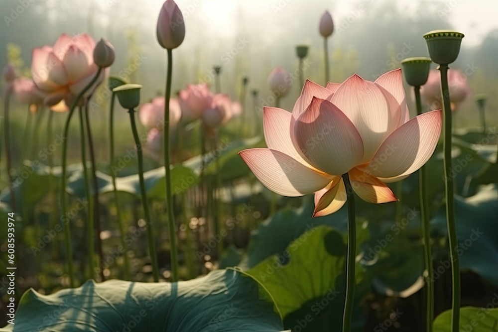 Lotus blooming in the pond background