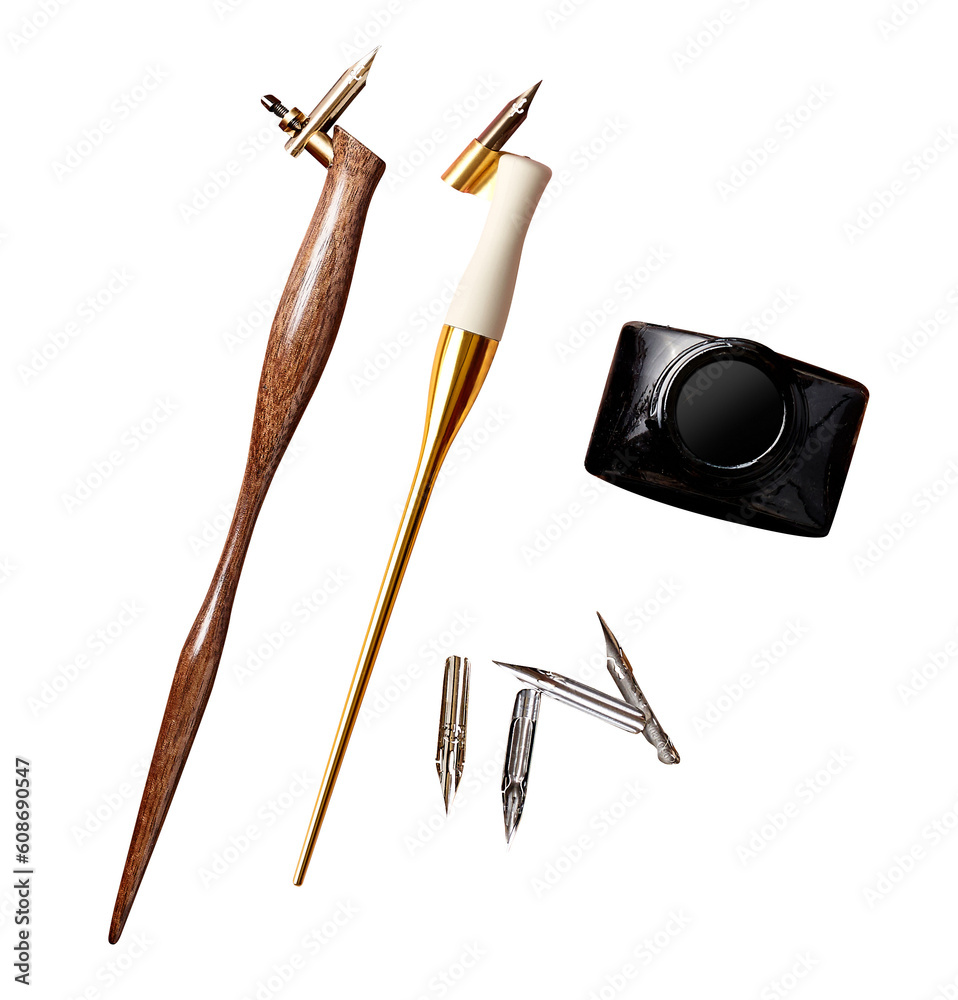 Traditional calligraphy pencils isolated. Calligraphy, arts, lettering concepts.