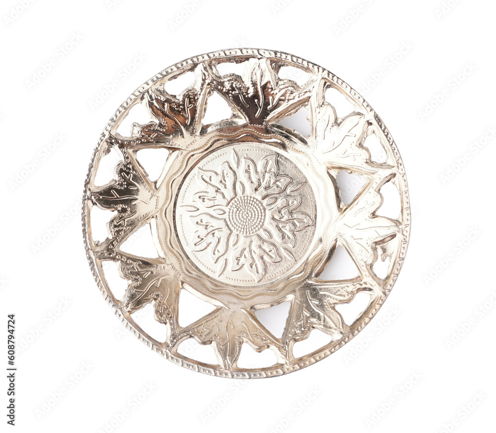 Vintage silver plate isolated on white background