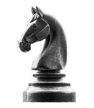 国际象棋骑士马棋子孤立半色调点纹理位图复古复古流行艺术风格拼贴元素用于混合媒体现代疯狂设计