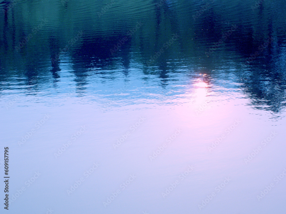 inverted reflection of setting sun in water