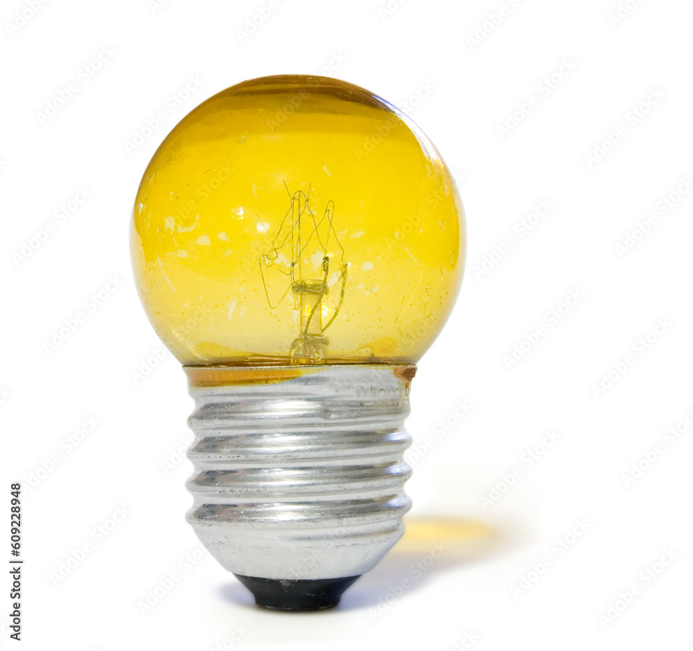Yellow ligh bulb on white background