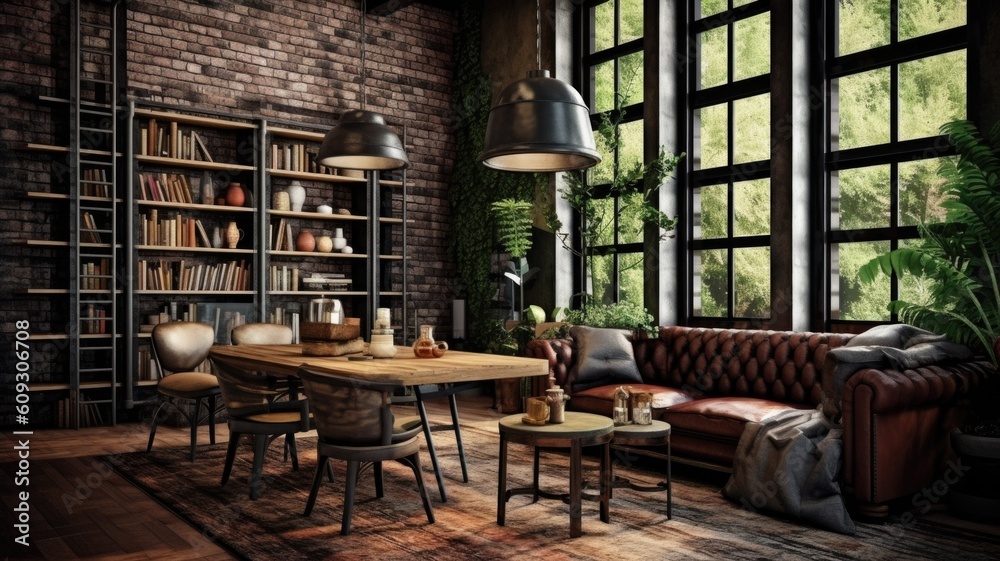 Interior design inspiration of Industrial Rustic style home dining room loveliness decorated with Br