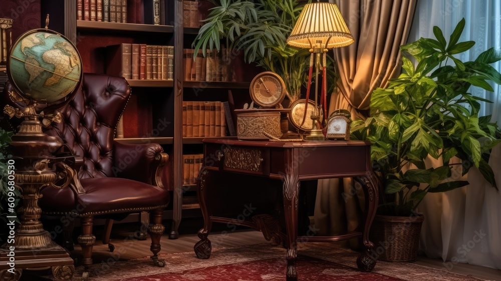 Inspiring office interior design Traditional style Study room featuring Antique furniture architectu