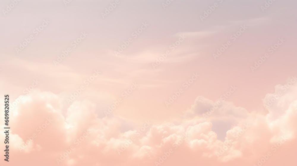 Beautiful sky on colorful gentle light day background. Sunny and fluffy clouds with pastel tone and 