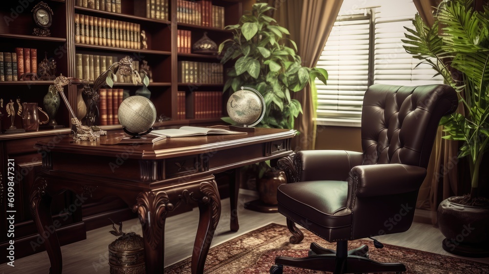 Inspiring office interior design Traditional style Study room featuring Antique furniture architectu
