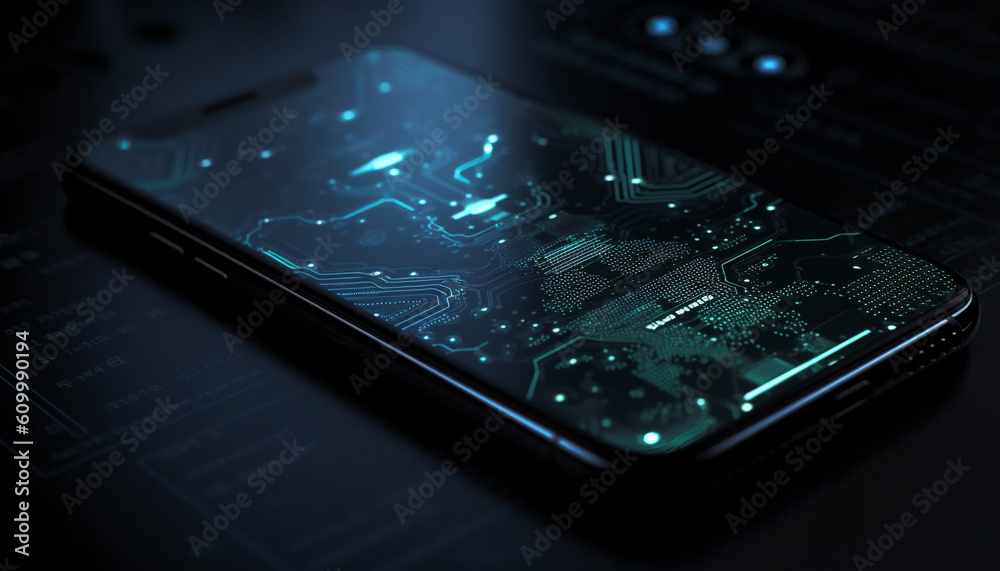Abstract circuit board connects modern technology for global communication industry generated by AI