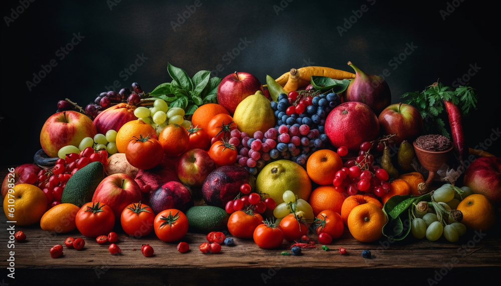 Healthy lifestyle with a variety of organic fruits and vegetables generated by AI