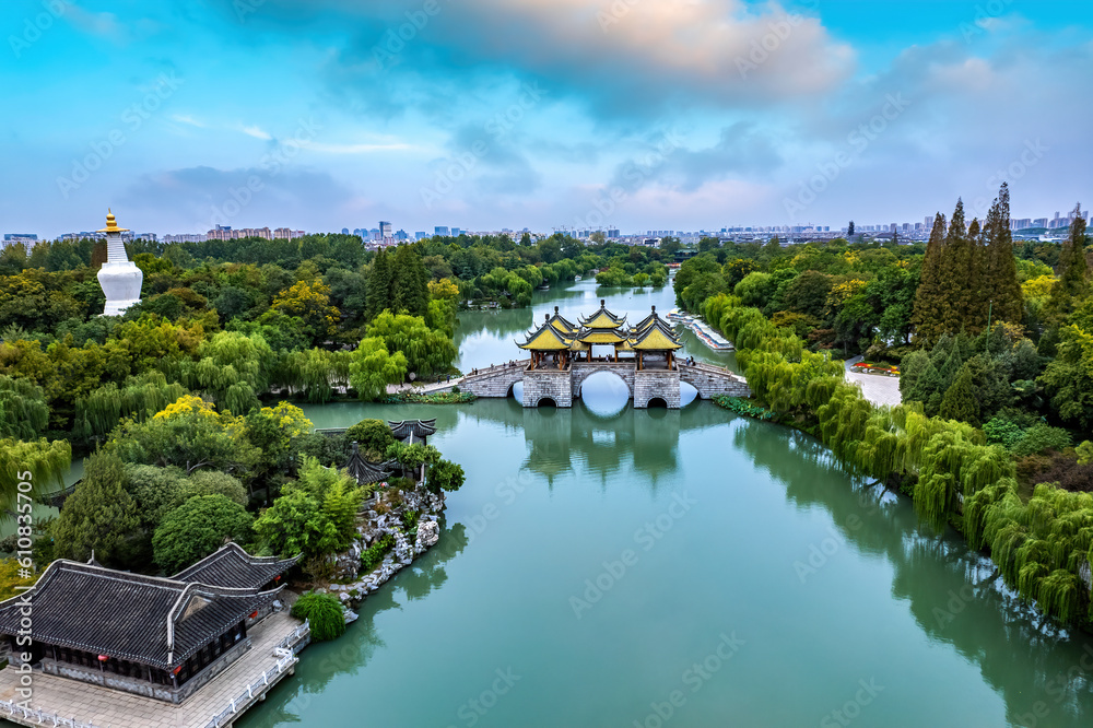 Aerial photograph of Chinese garden landscape in Yangzhou