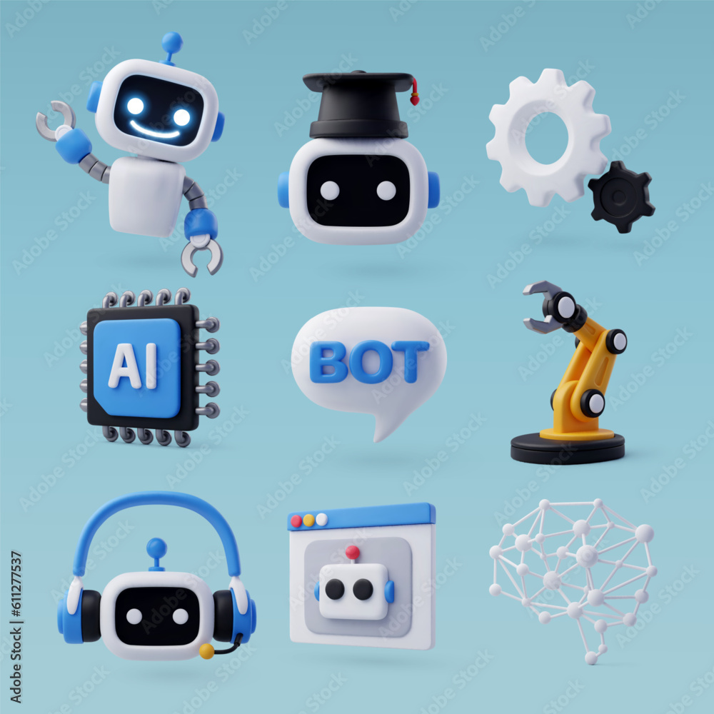 3d Vector icon of AI in science and business, Technology and engineering concept.