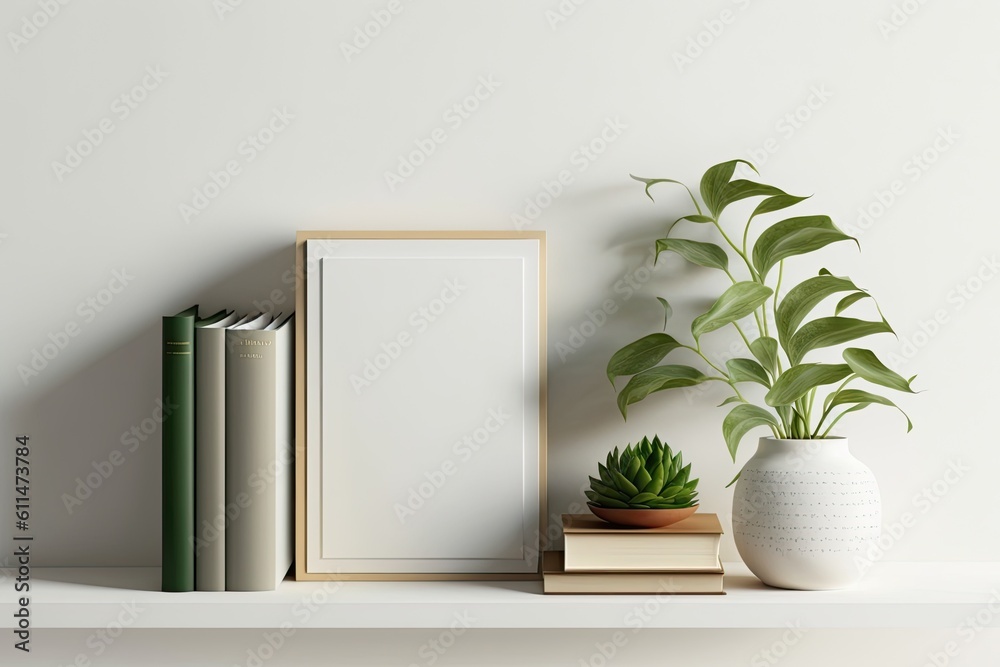 cozy bookshelf with greenery and personal touches. Generative AI