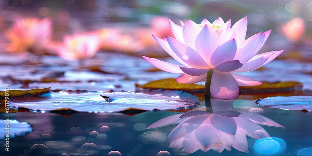 A peaceful lotus pond adorned with vibrant blooming flowers  Generative AI Digital Illustration Part
