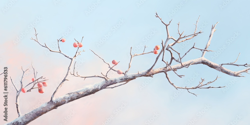 Soft Pastel Palette - Close-up of a Tree Branch Against a Clear Sky  Generative AI Digital Illustrat