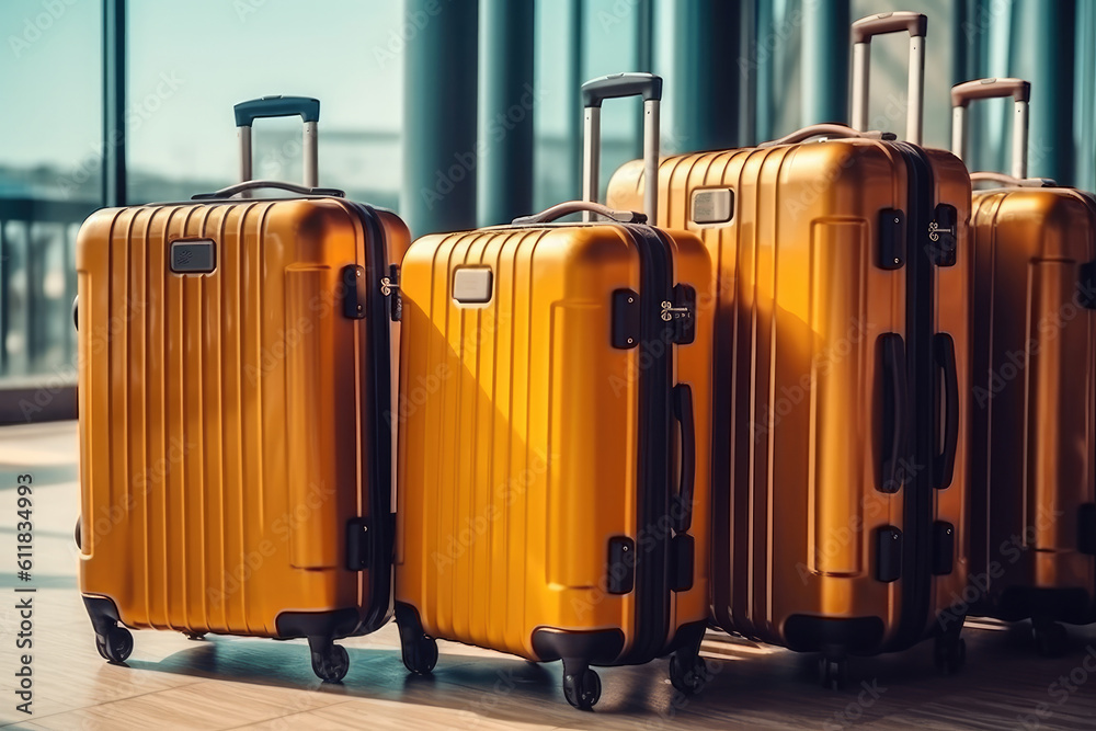 Vacations and holiday travel concepts, Luggage suitcases at the airport with copy space area, AI gen