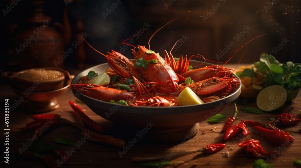Tom Yam Kung, Tom Yum is a famous Thai food around the world, AI generated.