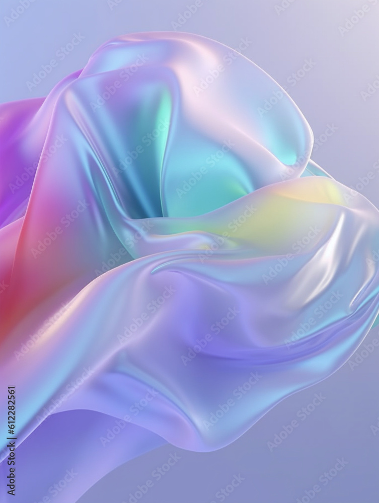 Iridescent gradient soft fabric floating on whitebackground. Created with Generative AI technology