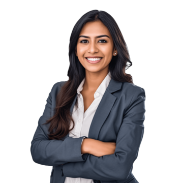 自信的女商人孤立在透明背景上。