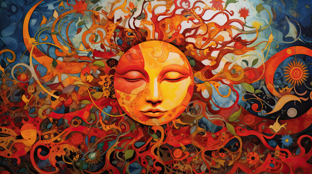 praise the sun, summer solstice spiritual solar astrology tarot illustration - by generative ai
