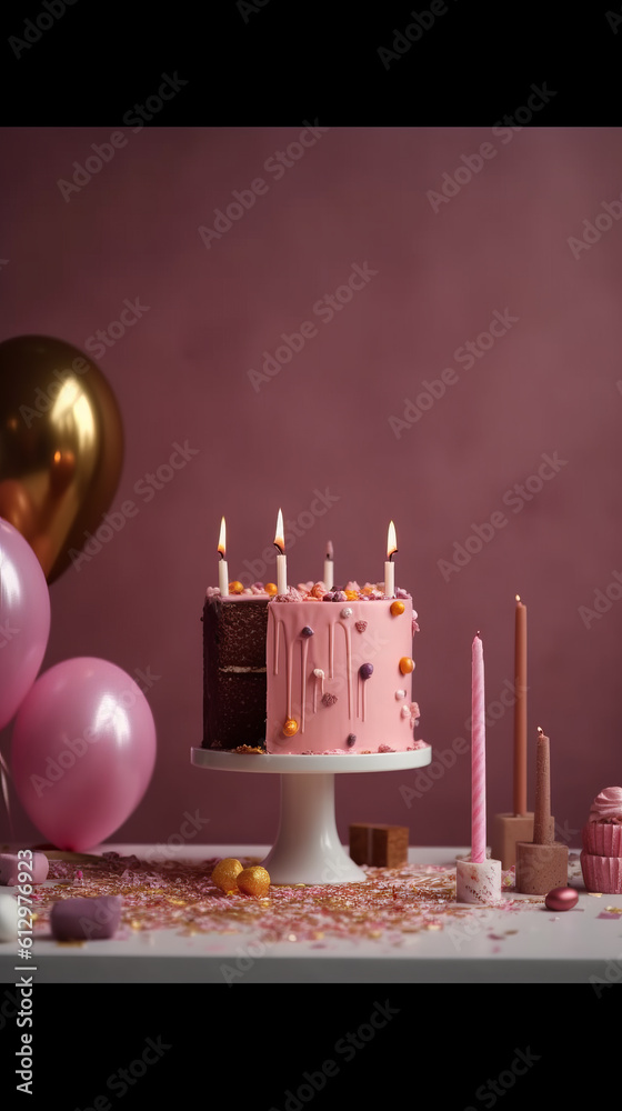 Birthday Cake. Illustration AI Generative.