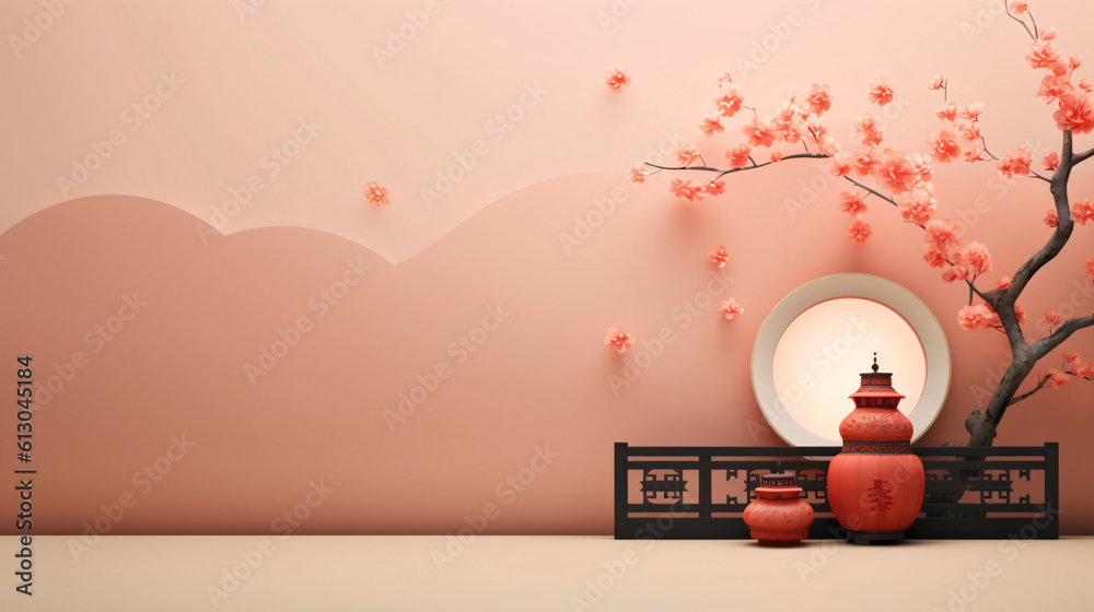 Qixi Festival, three-dimensional Chinese style minimalist booth background