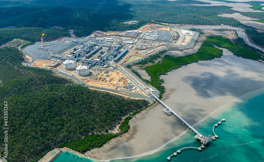 Liquified natural gas plant during construction stage on Curtis Island in August 2015