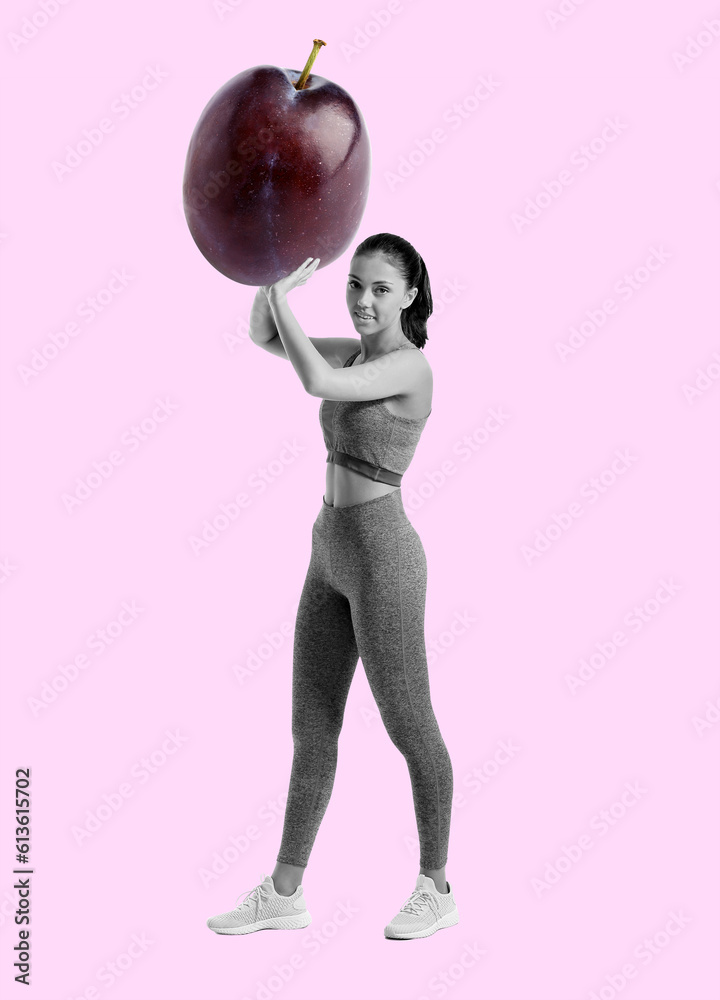 Sporty teenage girl with ball on white background