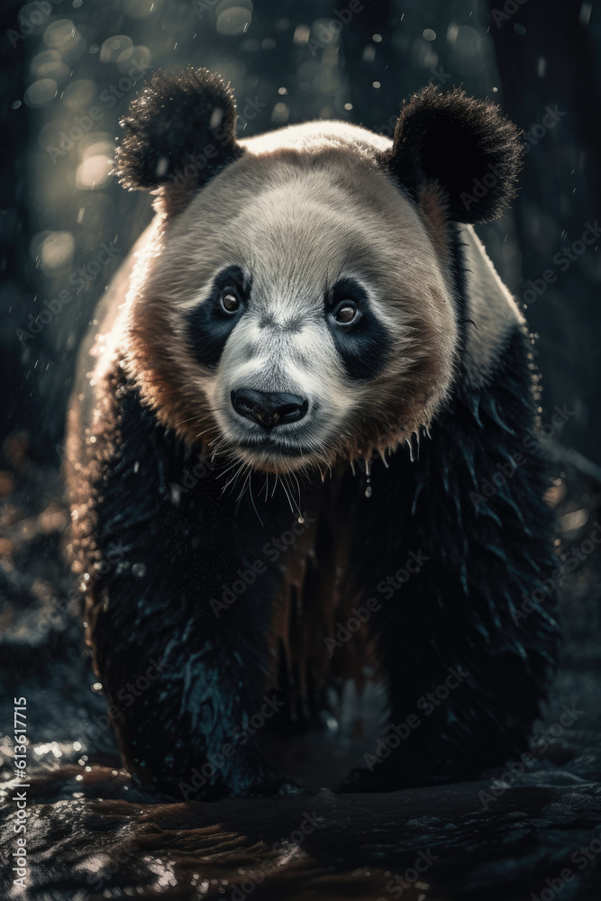 Majestic Panda in Action on natural habitat. Wildelife Photography concept . AI Generative