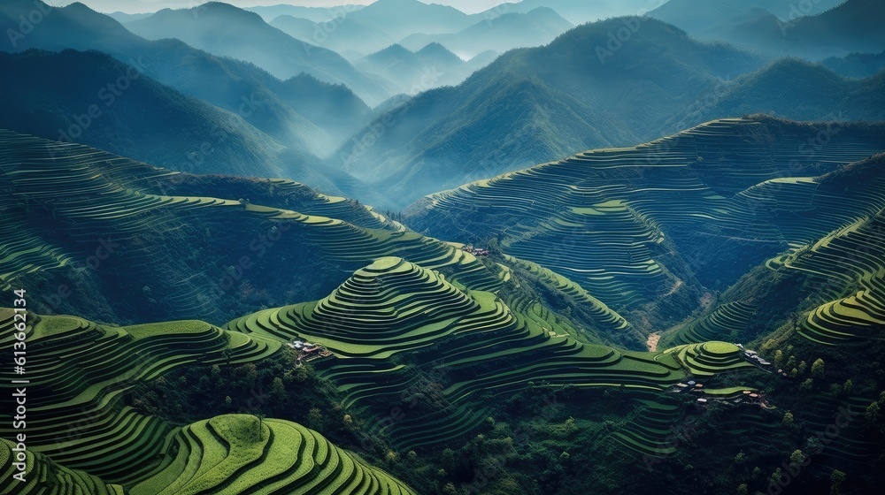 Rice fields on terraced in Northwest of Vietnam, Rice terraces at Mugang Chai.