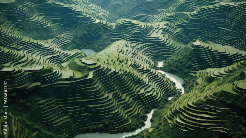 Rice fields on terraced in Northwest of Vietnam, Rice terraces at Mugang Chai.