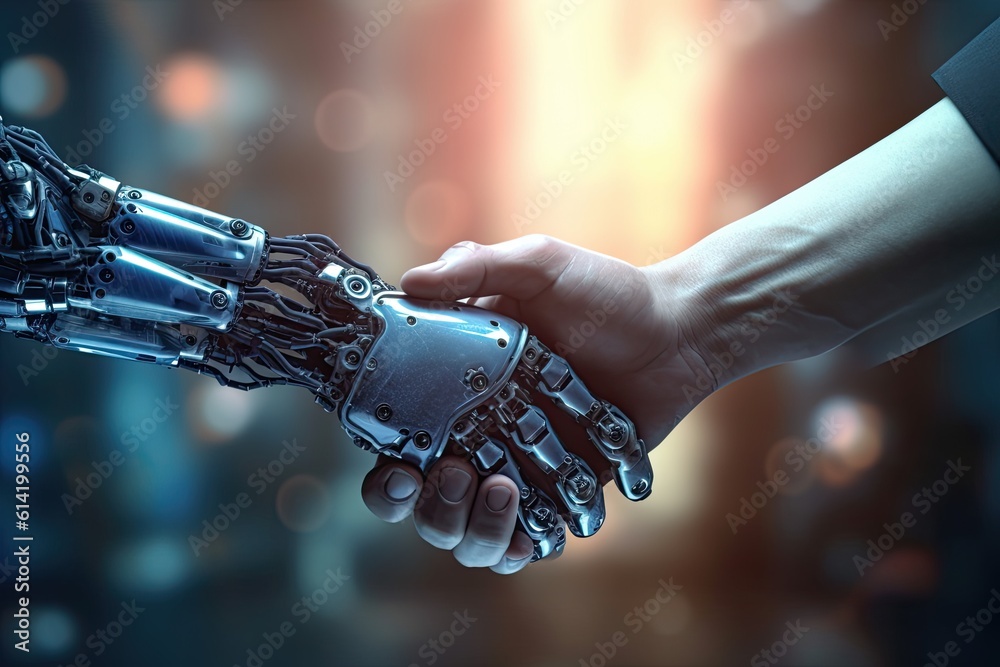 Ai or artificial intelligence vector concept with ai robot handshake with human. innovation. Generat