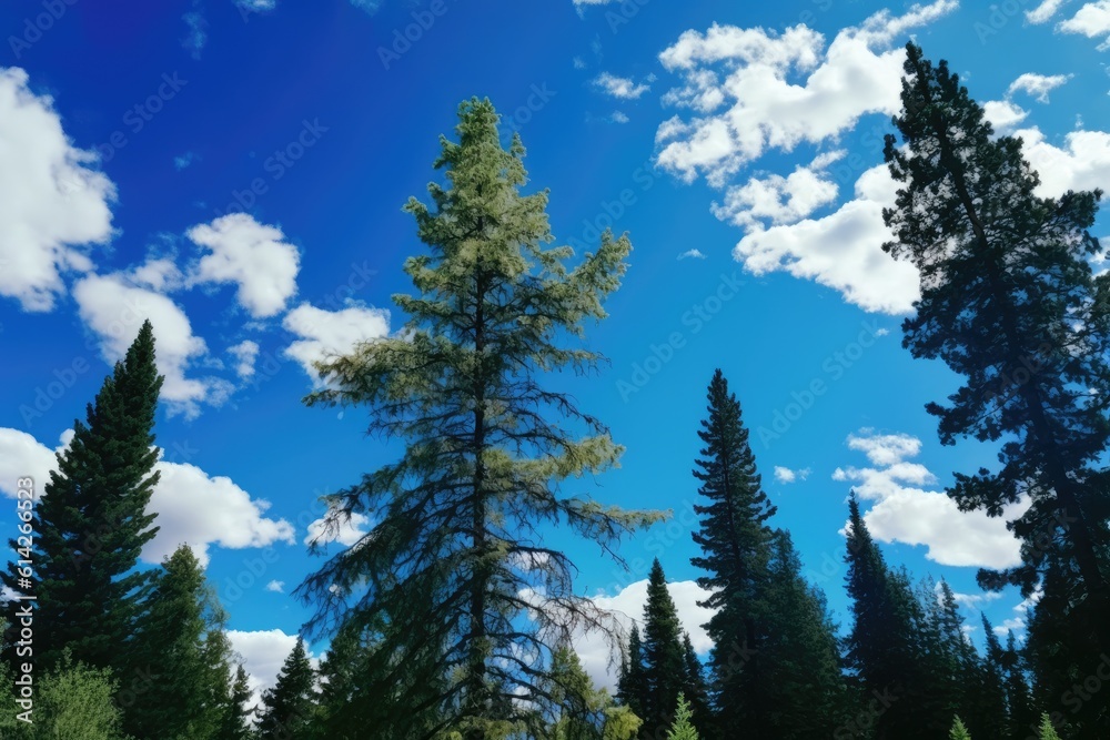 serene forest with tall trees and lush greenery. Generative AI