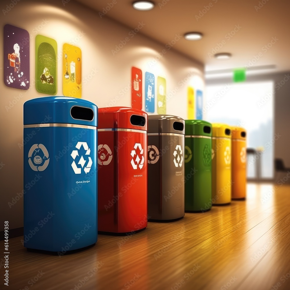 Modern trash bins for waste segregation, Management recycle garbage, Separate waste collection.