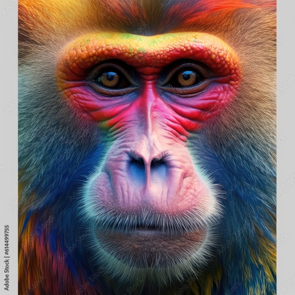 Portrait of a Mandrill, Full colors rainbow of mandrill monkey face.