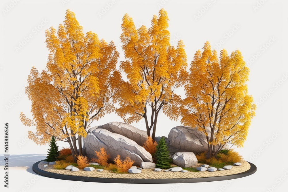 trees and rocks in a natural landscape. Generative AI