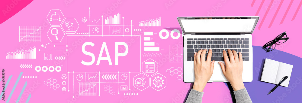 SAP - Business process automation software theme with person using a laptop computer
