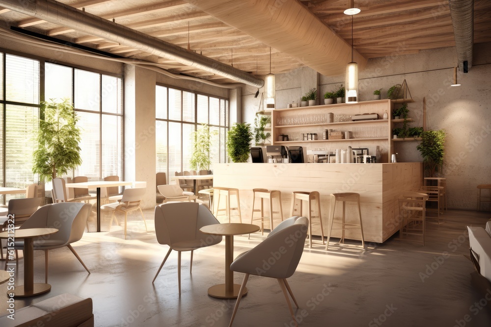Interior design coffee shop view of modern, Soft tones.