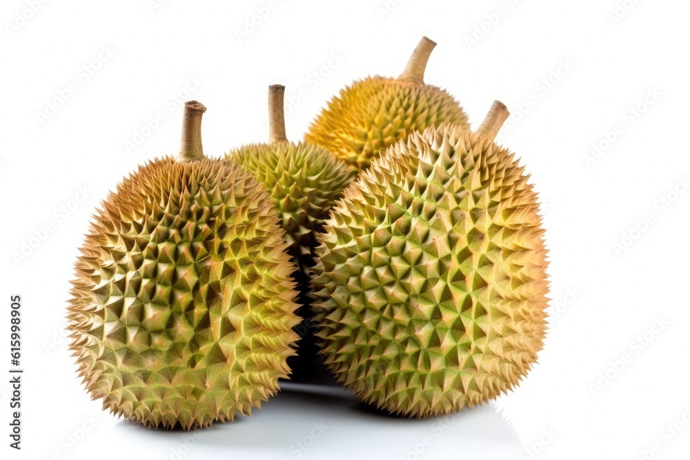 Collections of durian fruits isolated on white background. fruit king. Generative Ai